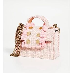 Elegant Pink Tweed Mini Bag with Gold Accents
